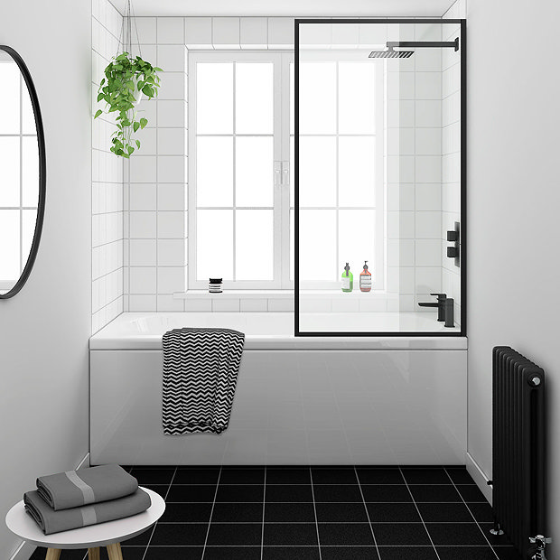 Arezzo Black Framed Fixed Round Single Ended Shower Bath Large Image