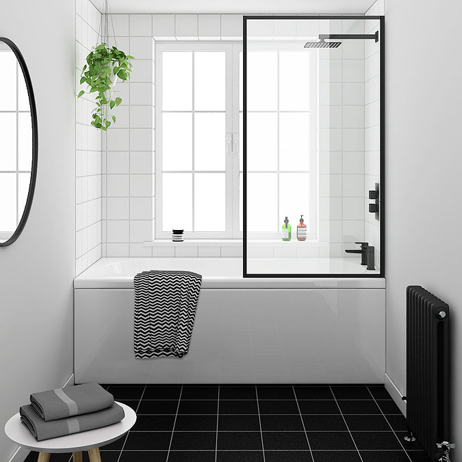 Arezzo Black Framed Fixed Square Single Ended Shower Bath  In Bathroom Large Image