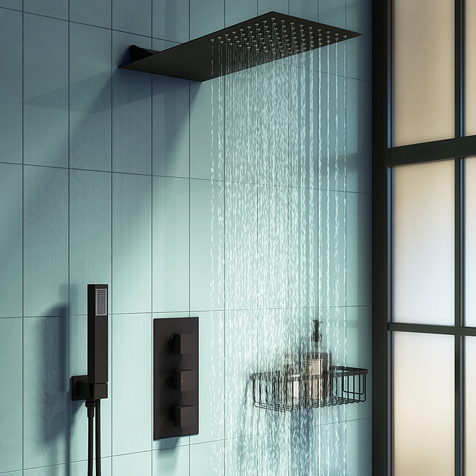Arezzo Black Square Flat Fixed Shower Head (220 x 500mm)  Feature Large Image
