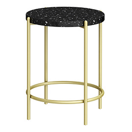 Arezzo Black Terrazzo Round Bathroom Side Bath Table with Brushed Brass Frame