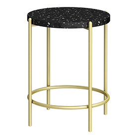 Arezzo Black Terrazzo Round Bathroom Side Bath Table with Brushed Brass Frame