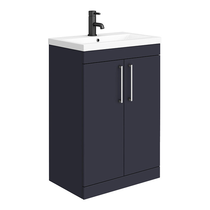 Arezzo Blue Floor Standing Vanity Unit, Tall Cabinet + Toilet Pack with Chrome Handles  Profile Larg