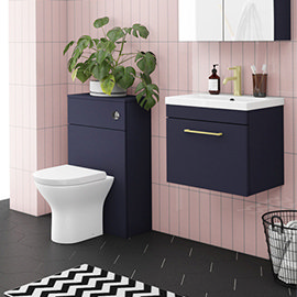 Arezzo Blue Wall Hung Sink Vanity Unit + Toilet Package with Brass Handle Medium Image
