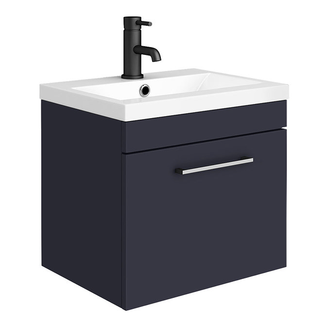 Arezzo Blue Wall Hung Sink Vanity Unit + Toilet Package with Chrome Handle  Profile Large Image