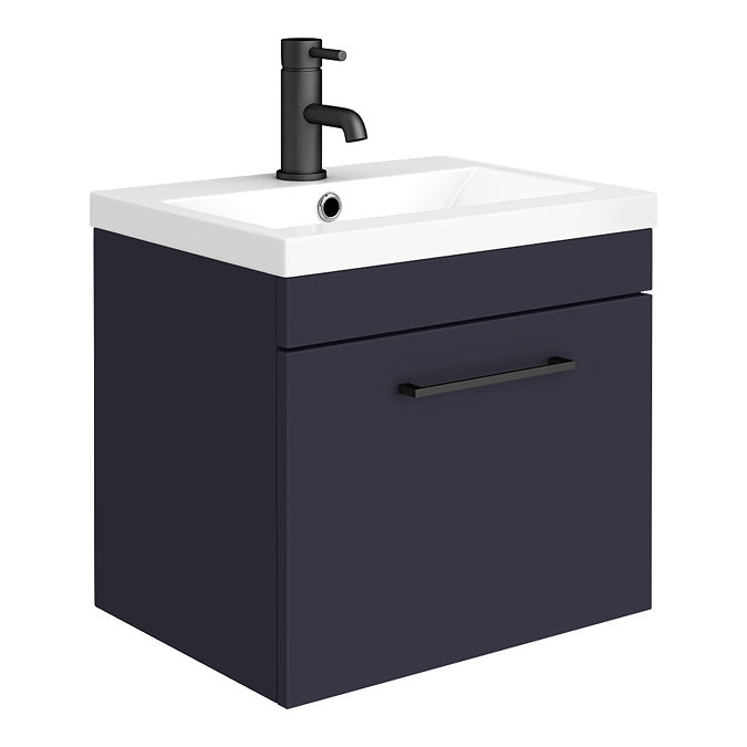 Arezzo Blue Wall Hung Sink Vanity Unit + Toilet Package with Matt Black Handle  Profile Large Image