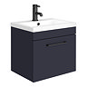 Arezzo Blue Wall Hung Sink Vanity Unit + Toilet Package with Matt Black Handle  Profile Large Image