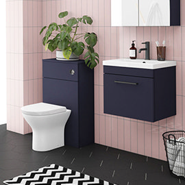Arezzo Blue Wall Hung Sink Vanity Unit + Toilet Package with Matt Black Handle Medium Image