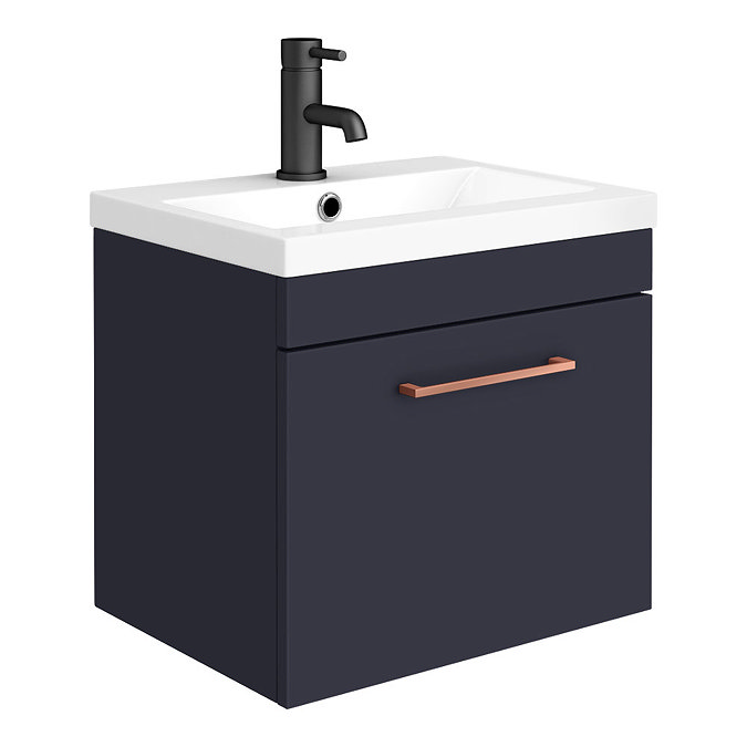 Arezzo Blue Wall Hung Sink Vanity Unit + Toilet Package with Rose Gold Handle  Profile Large Image