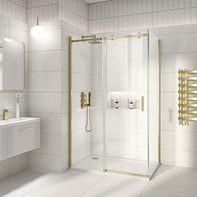 Arezzo Brushed Brass 1000 x 700 Frameless Sliding Door Shower Enclosure