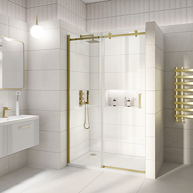 Arezzo Brushed Brass 1000mm Frameless Sliding Shower Door