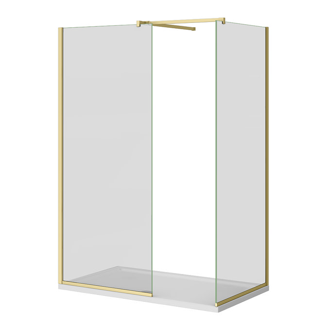 Arezzo Brushed Brass 10mm Glass 1400 x 800 Wet Room (inc. Screen, Side Panel + Tray)