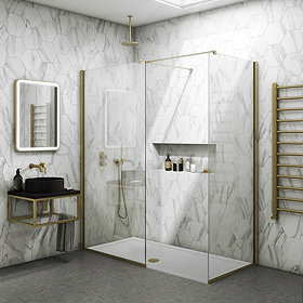 Saturn Fluted Brushed Brass 800mm Walk in Shower Screen