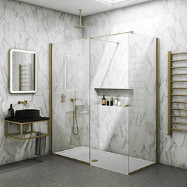 Arezzo Brushed Brass 10mm Glass 1400 x 900 Wet Room