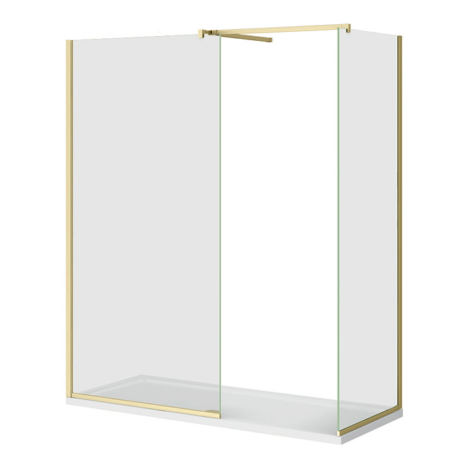 Arezzo Brushed Brass 10mm Glass 1700 x 700 Wet Room (inc. Screen, Side Panel + Tray)