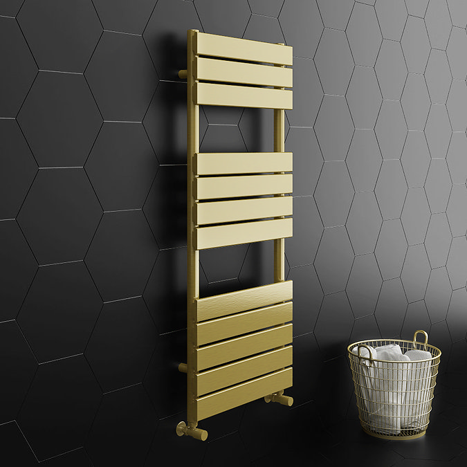 Arezzo Brushed Brass 1200 x 500mm Heated Towel Rail (incl. Valves + Electric Heating Kit)