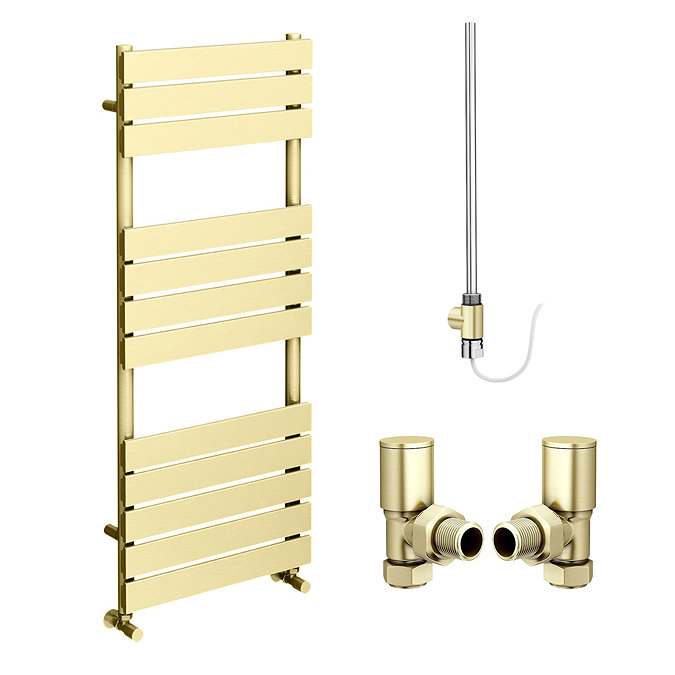 Arezzo Brushed Brass 1200 x 500mm Heated Towel Rail (incl. Valves + Electric Heating Kit)