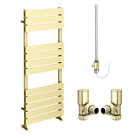 Arezzo Brushed Brass 1200 x 500mm Heated Towel Rail (incl. Valves + Electric Heating Kit)