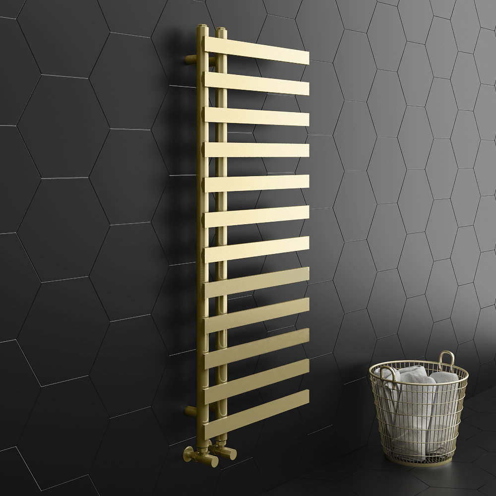 Arezzo Brushed Brass 1200 x 500mm 12 Bars Designer Heated Towel