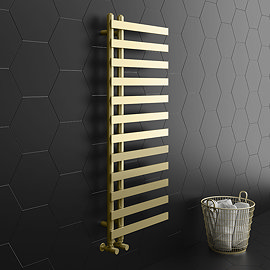 Arezzo Brushed Brass 1200 x 500mm 12 Bars Designer Heated Towel Rail Large Image