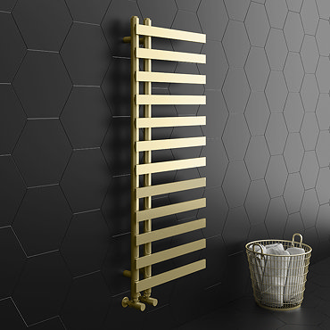 Arezzo Brushed Brass 1200 x 500mm 12 Bars Designer Heated Towel Rail  Profile Large Image