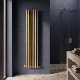 Arezzo Brushed Brass Vertical Round Bar Radiator 1600 x 370mm