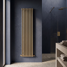 Arezzo Brushed Brass Vertical Round Bar Radiator 1600 x 480mm