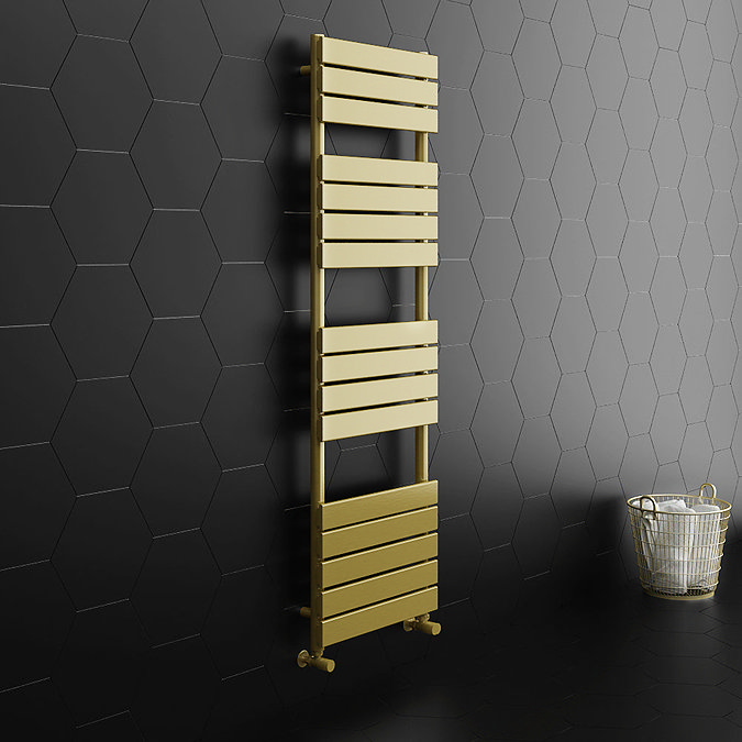 Arezzo Brushed Brass 1600 x 500mm Heated Towel Rail (incl. Valves + Electric Heating Kit)