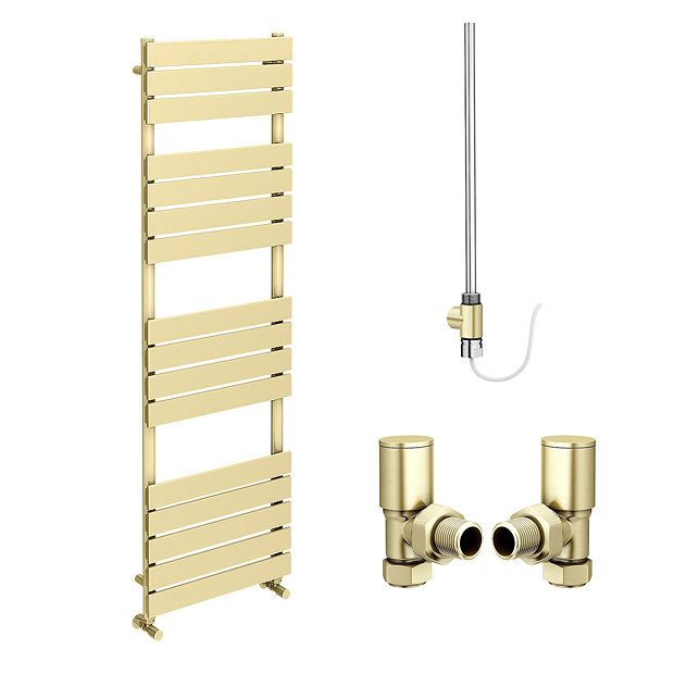 Arezzo Brushed Brass 1600 x 500mm Heated Towel Rail (incl. Valves + Electric Heating Kit)