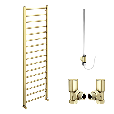 Arezzo Brushed Brass 1600 x 500mm Straight Heated Towel Rail (incl. Valves + Electric Heating Kit)