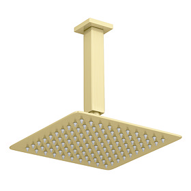 Arezzo Brushed Brass 200 x 200mm Thin Square Shower Head + Ceiling Mounted Arm