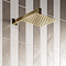 Arezzo Brushed Brass 200 x 200mm Ultra-Thin Square Shower Head + 90 Degree Bend Arm