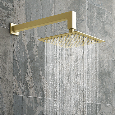 Arezzo Fluted Brushed Brass Concealed Shower Package with Valve, Square Fixed Round Head and Handset