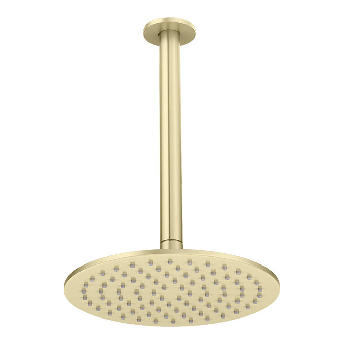 Arezzo Brushed Brass 200mm Thin Shower Head + Ceiling Mounted Arm Large Image