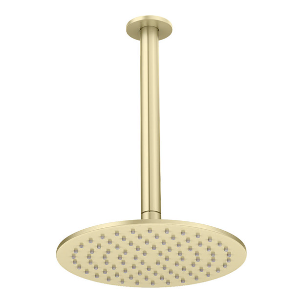 Arezzo Brushed Brass 200mm Thin Shower Head + Ceiling Mounted Arm ...