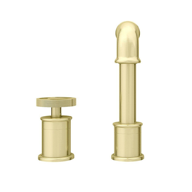 Arezzo Brushed Brass 2TH Industrial Style Deck Mounted Basin Mixer Standard Large Image