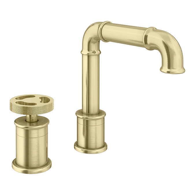 Arezzo Brushed Brass 2TH Industrial Style Deck Mounted Basin Mixer  Feature Large Image