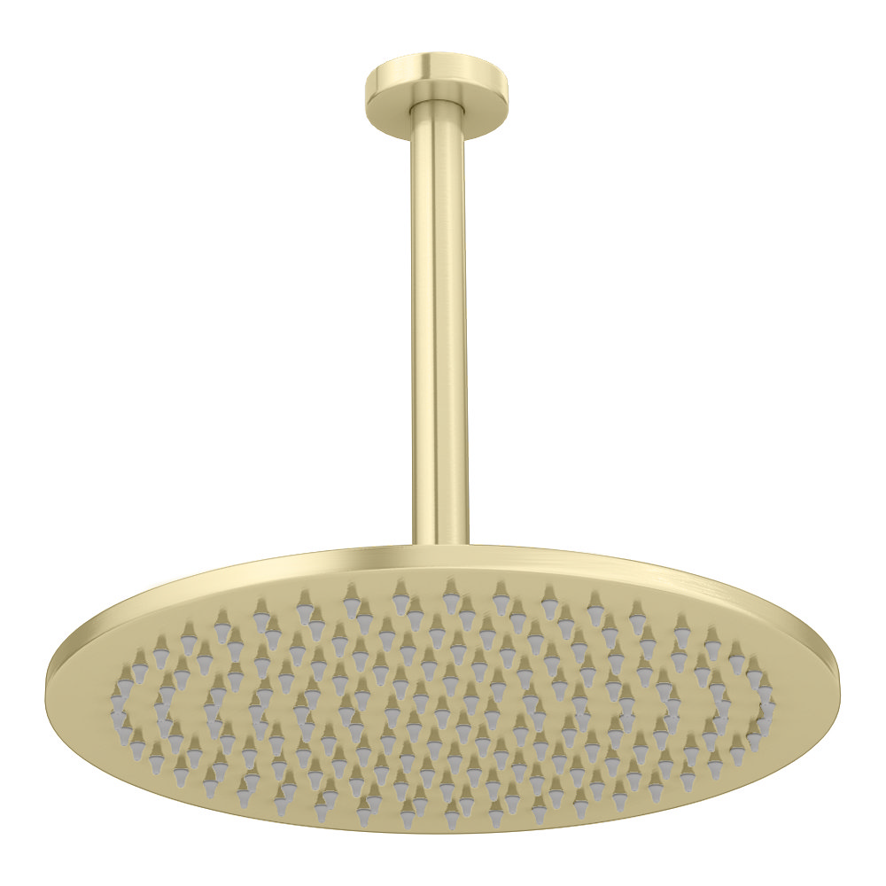 Arezzo Brushed Brass 300mm Thin Round Shower Head + 200mm Ceiling Mounted Arm  Profile Large Image