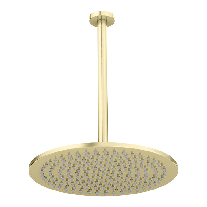 Arezzo Brushed Brass 300mm Thin Round Shower Head + 300mm Ceiling Mounted Arm  Profile Large Image