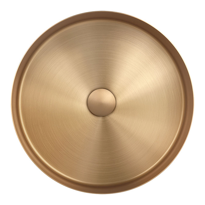Arezzo Brushed Brass 360mm Round Stainless Steel Counter Top Basin + Waste  Standard Large Image