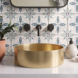 Arezzo Brushed Brass 360mm Round Stainless Steel Counter Top Basin with Waste