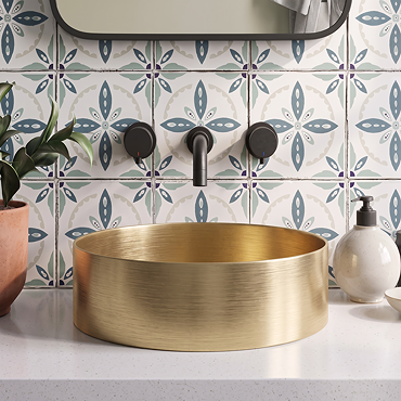 Arezzo Brushed Brass 360mm Round Stainless Steel Counter Top Basin with Waste