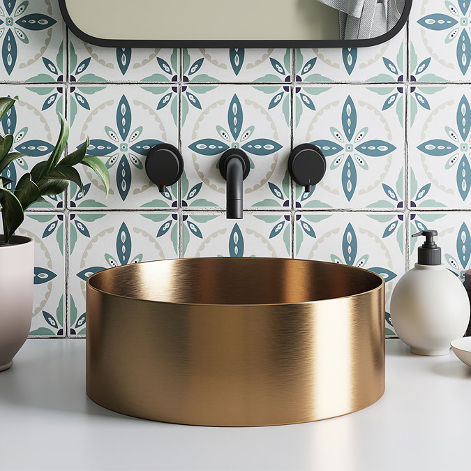 Arezzo Brushed Brass 360mm Round Stainless Steel Counter Top Basin + Waste Large Image