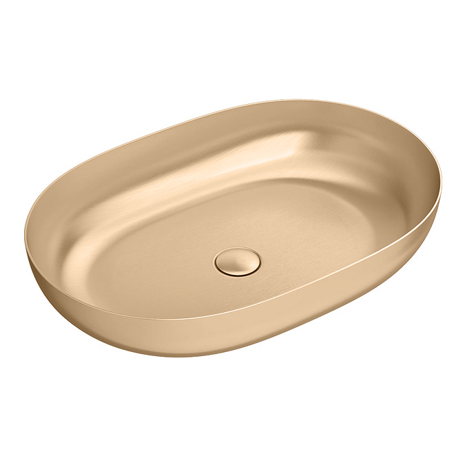 Arezzo Brushed Brass 380 x 560mm Oval Stainless Steel Counter Top Basin + Waste