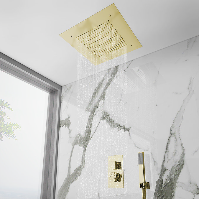 Arezzo Brushed Brass 400 x 400mm Recessed Ceiling Mounted Square Shower Head