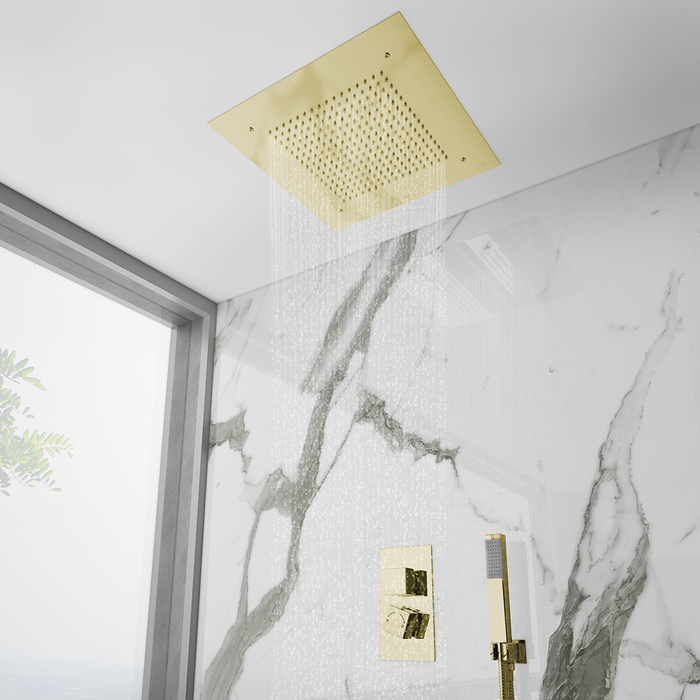 Arezzo Brushed Brass 400 x 400mm Recessed Ceiling Mounted Square Shower ...