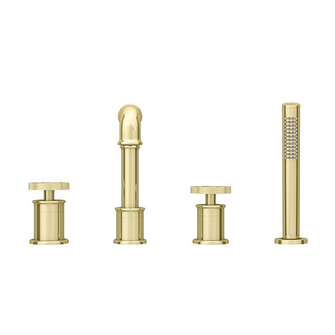 Arezzo Brushed Brass 4TH Industrial Style Deck Mounted Bath Shower Mixer inc. Pull Out Handset  Stan