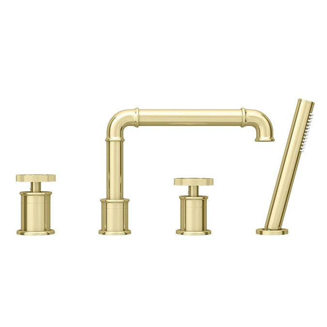 Arezzo Brushed Brass 4TH Industrial Style Deck Mounted Bath Shower Mixer inc. Pull Out Handset  In B