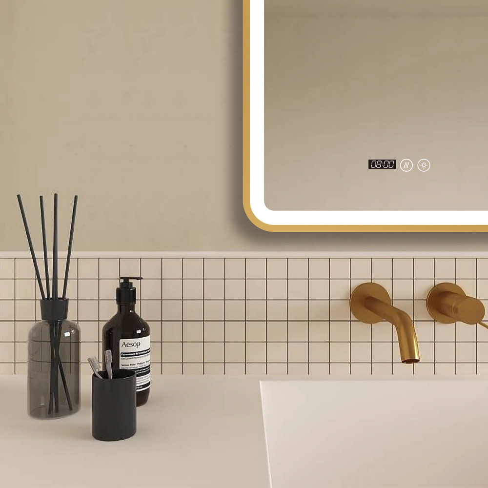 Arezzo Brushed Brass 500 x 700mm Rectangular LED Illuminated AntiFog