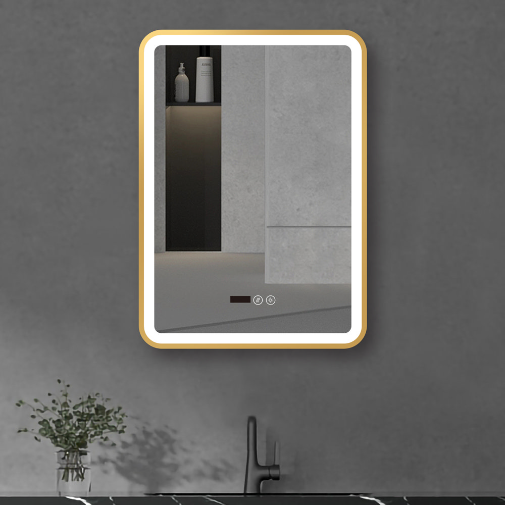 Arezzo Brushed Brass 500 x 700mm Rectangular LED Illuminated AntiFog