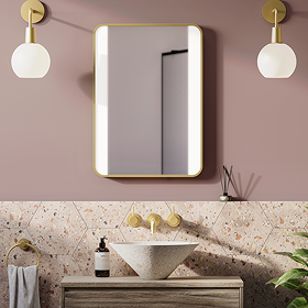 Arezzo Brushed Brass 500 x 700mm Rectangular Illuminated Strips Bathroom Mirror
